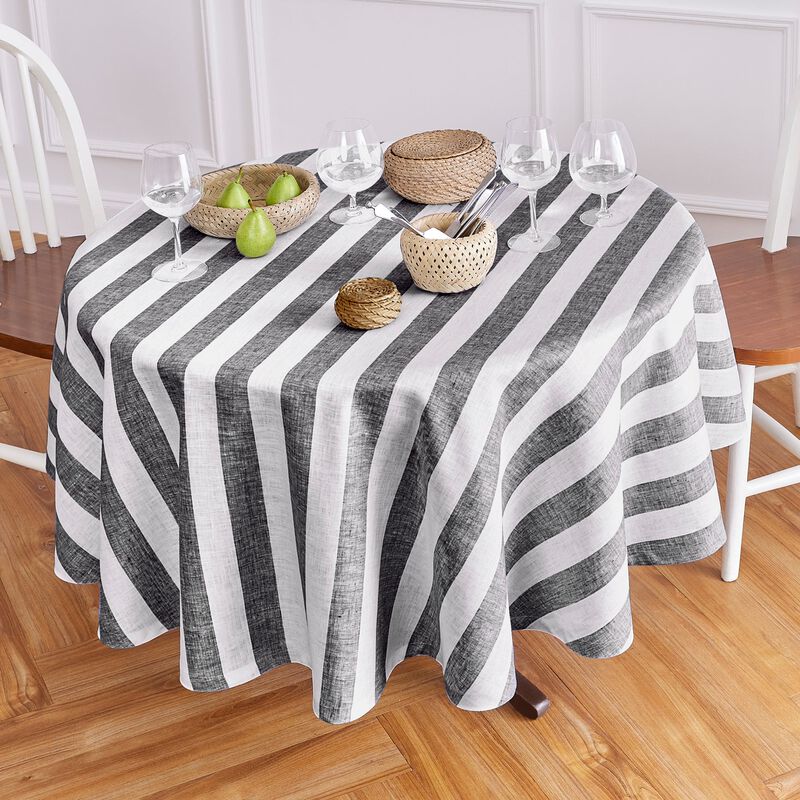 Solino Home Cabana Stripe 100% Linen Round Tablecloth &ndash; Handcrafted, Machine Washable, Perfect for Holiday and Everyday Dining