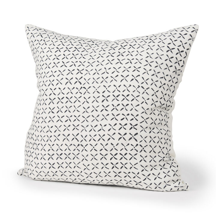 HomeRoots 22" Cream And Black Geometric Linen Throw Pillow Cover with Embroidery