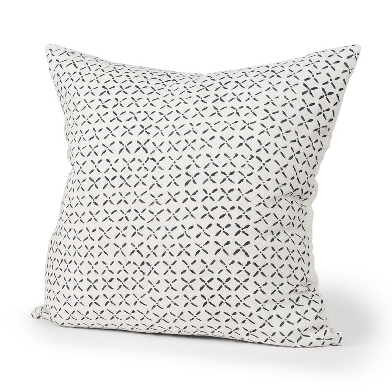 HomeRoots 22" Cream And Black Geometric Linen Throw Pillow Cover with Embroidery image number 0