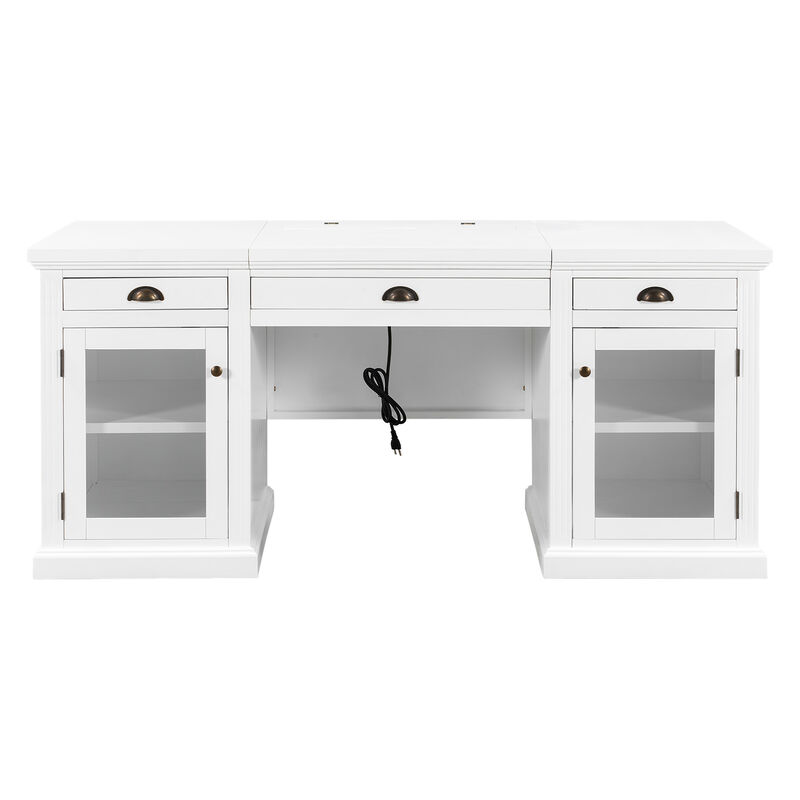 Whisen 67" Modern Executive Desk with 2 Glass Doors & 3 Drawers, Glass & Solid Wood Computer Workstation for Home Office image number 0