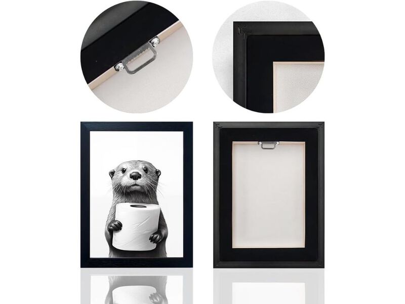 Framed Funny Raccoon Bathroom Wall Art Black and White Canvas Print Decor image number 2