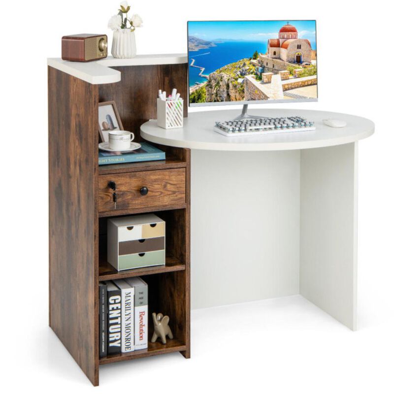 Hivvago Reception Office Desk with Open Shelf and Lockable Drawer