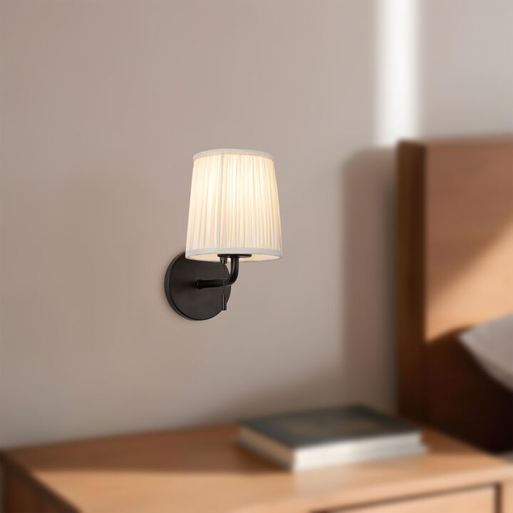 Scout 10-in Damp-Rated Wall/Vanity Light with Patterned Pleated Linen Shade