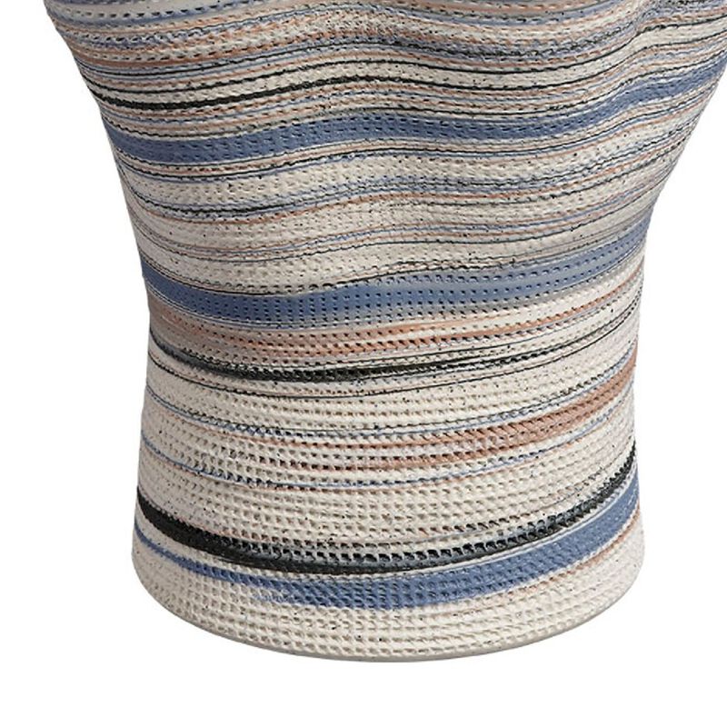 Kerya Decorative Vase, 16 Inch White Blue Striped, Wavy Rim Porcelain