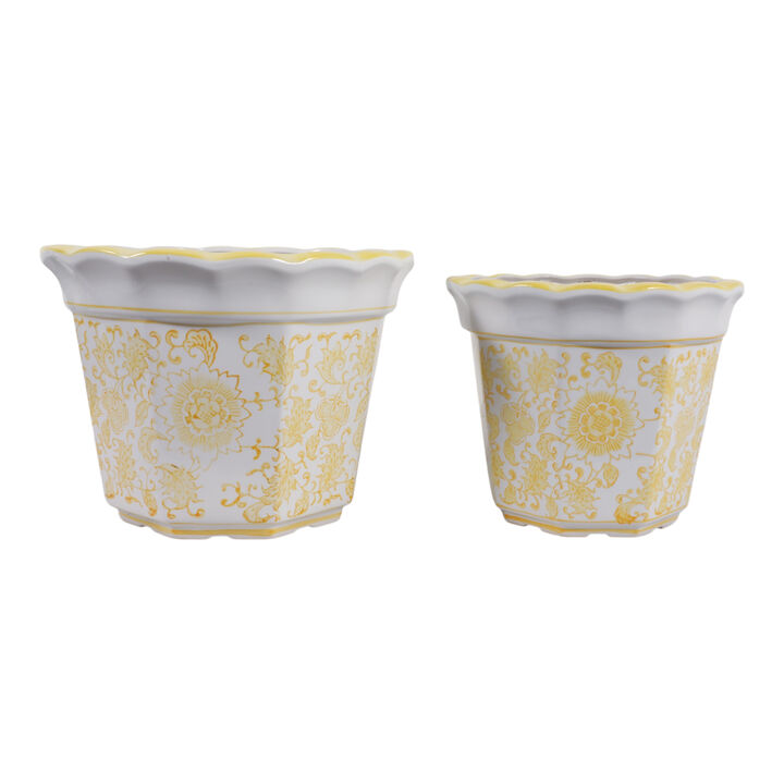 S/2 10/12" Flower Chinoiserie Planters,yellow