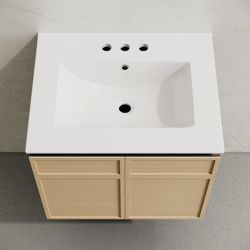 24" Wall-Mounted Bathroom Vanity in Natural Oak with 3-Hole Centerset Sink Top image number 2