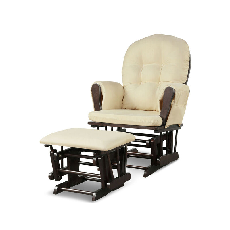 Wood Glider and Ottoman Set with Padded Armrests and Detachable Cushion
