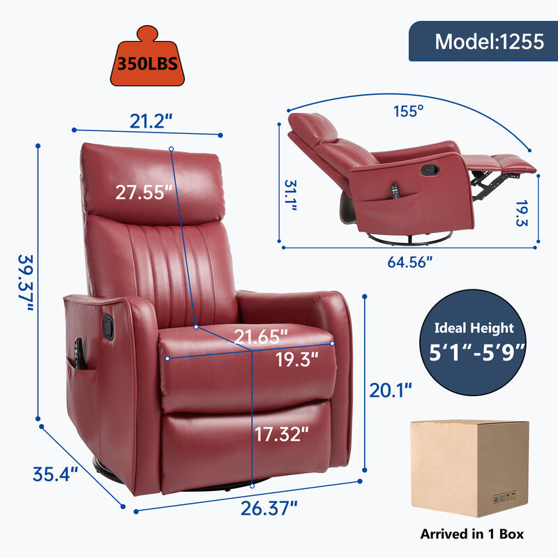 Faux Leather Manual Recliner Chair with Heat and Massage, Living Room Rocker and Swivel Chair image number 2