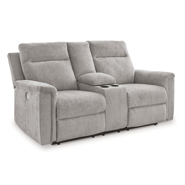 Jinu Power Recliner Loveseat, Gray Polyester Micro Chenille, 75 Inch  - Benzara