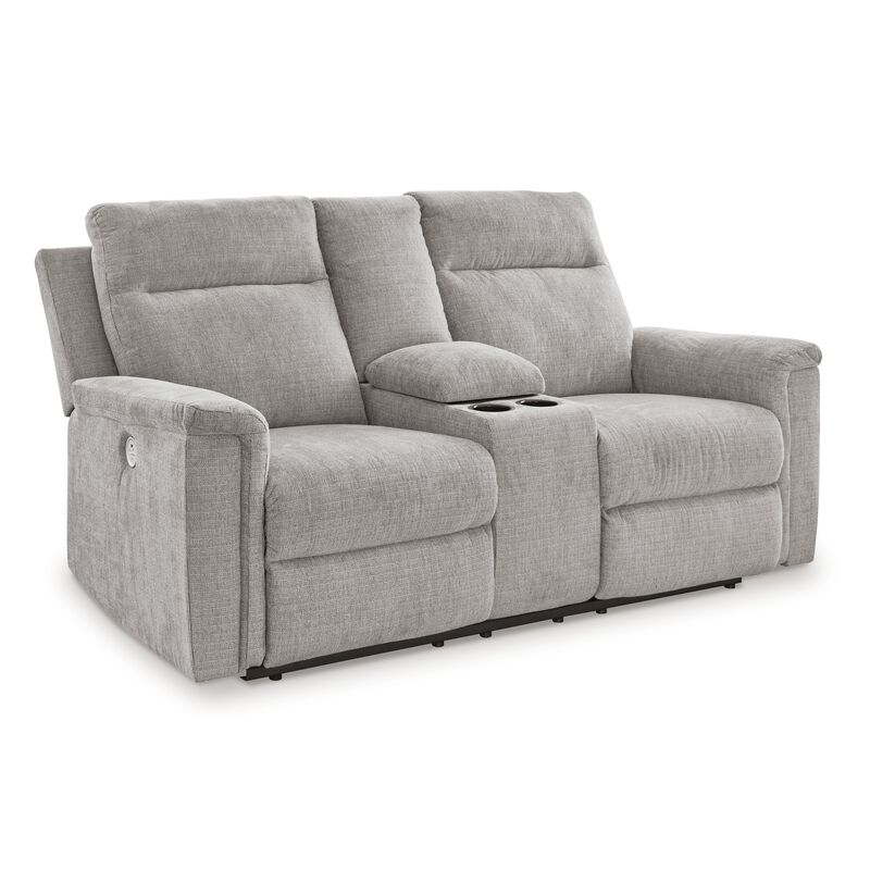 Jinu Power Recliner Loveseat, Gray Polyester Micro Chenille, 75 Inch  - Benzara