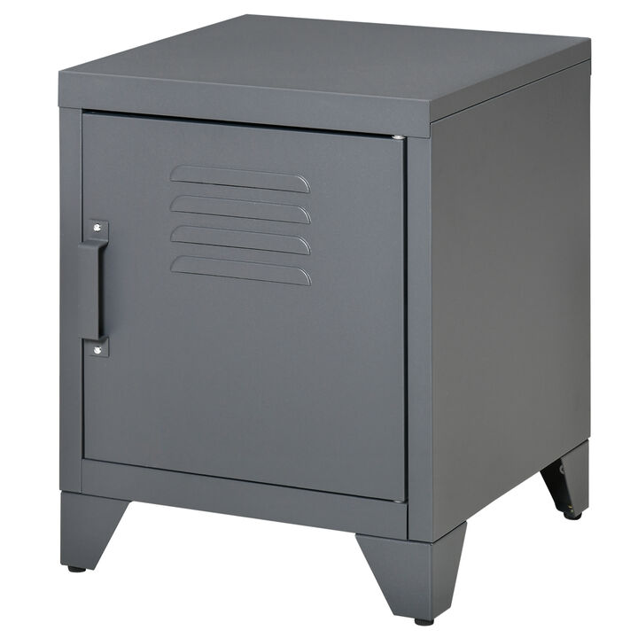 HOMCOM Industrial End Table, Living Room Side Table with Locker-Style Door and Adjustable Shelf, Grey