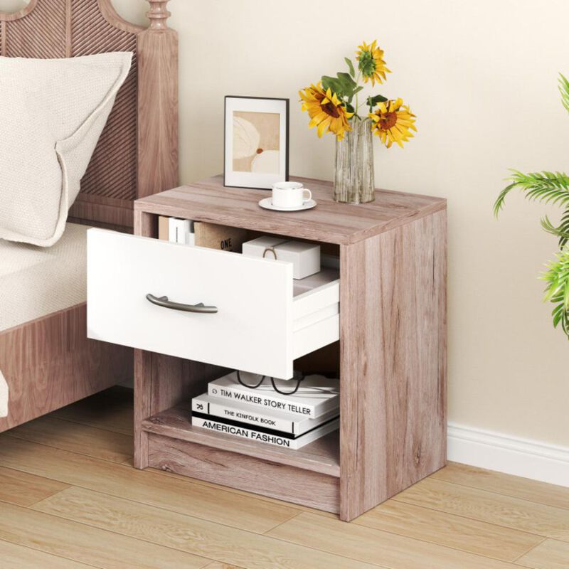 Hivvago Bedside Table Nightstand with Drawer and Open Storage Shelf