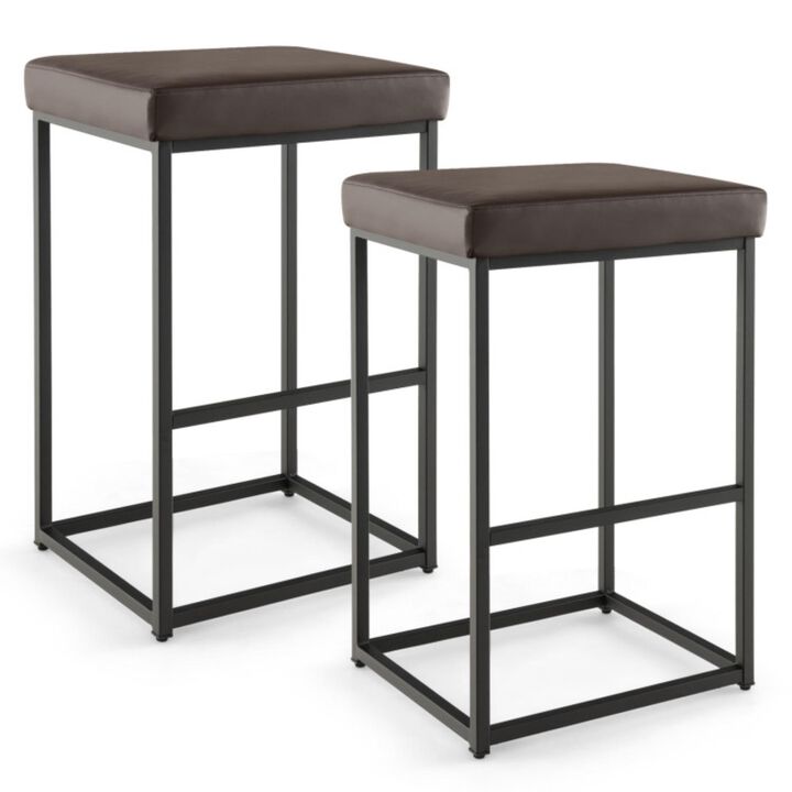 Hivvago 30 Inch Barstools Set of 2 with PU Leather Cover