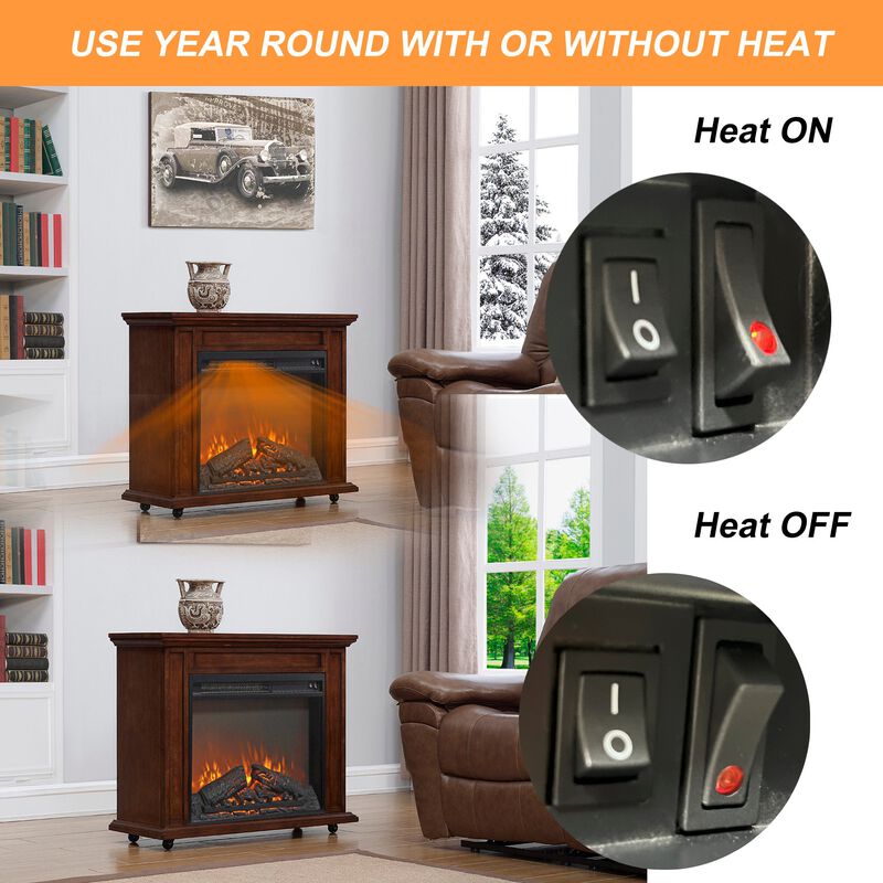 Mondawe 23 Inch Electric Fireplace Insert Heater With Log Set & Realistic Flame, Overheating Protection Without Control