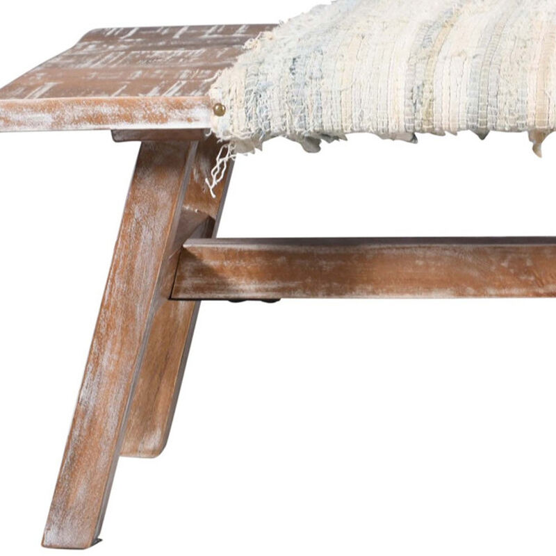 HomeRoots 50" White and Brown Cotton Upholstered Striped Bench image number 2