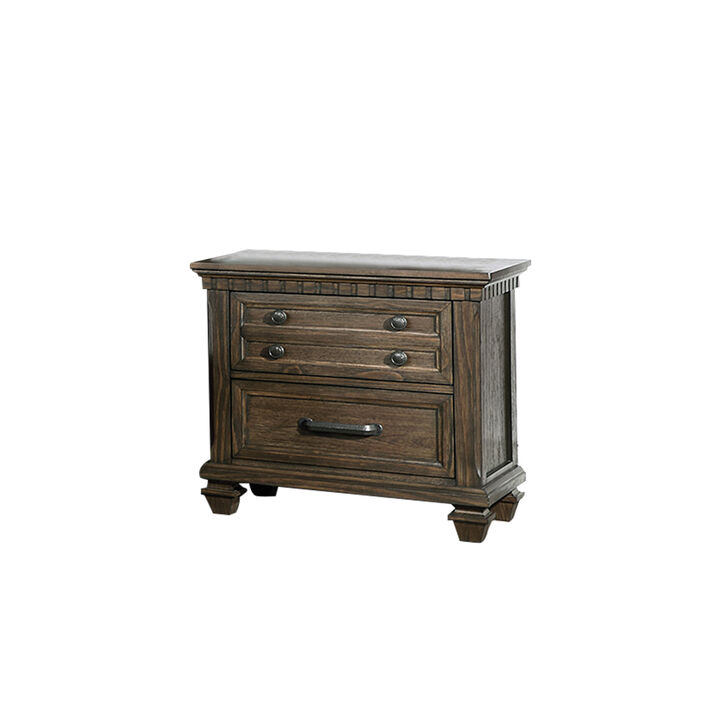 Bling 2-Drawer Wood Nightstand in Rustic Brown Finish