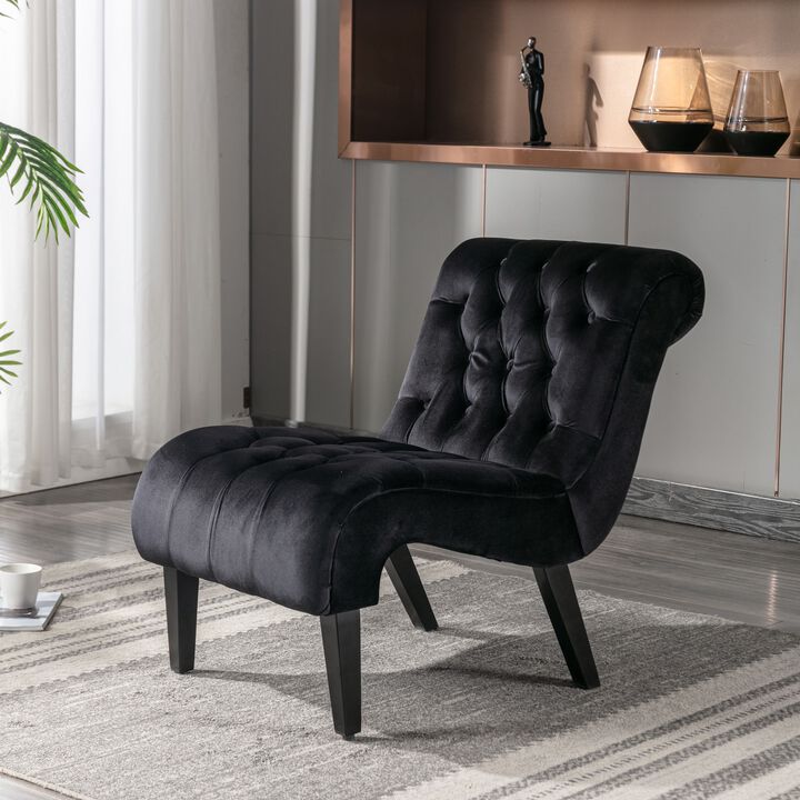Modern Velvet Accent Chair, Armless Button Tufted Upholstered Barrel Chair with Wood Legs for Living Room, Bedroom, Office