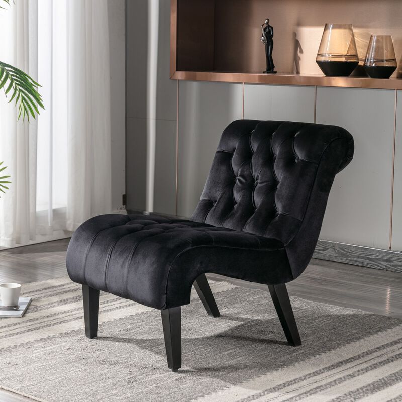 Modern Velvet Accent Chair, Armless Button Tufted Upholstered Barrel Chair with Wood Legs for Living Room, Bedroom, Office image number 1