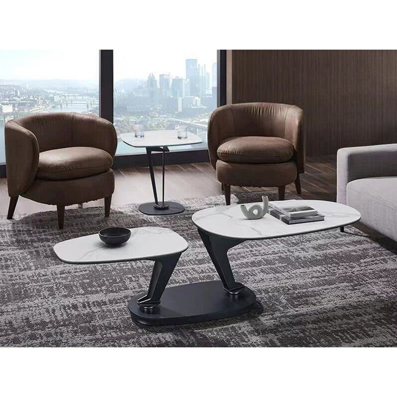 Casabianca Home Leaf Swivel Coffee Table In White Marbled Porcelain