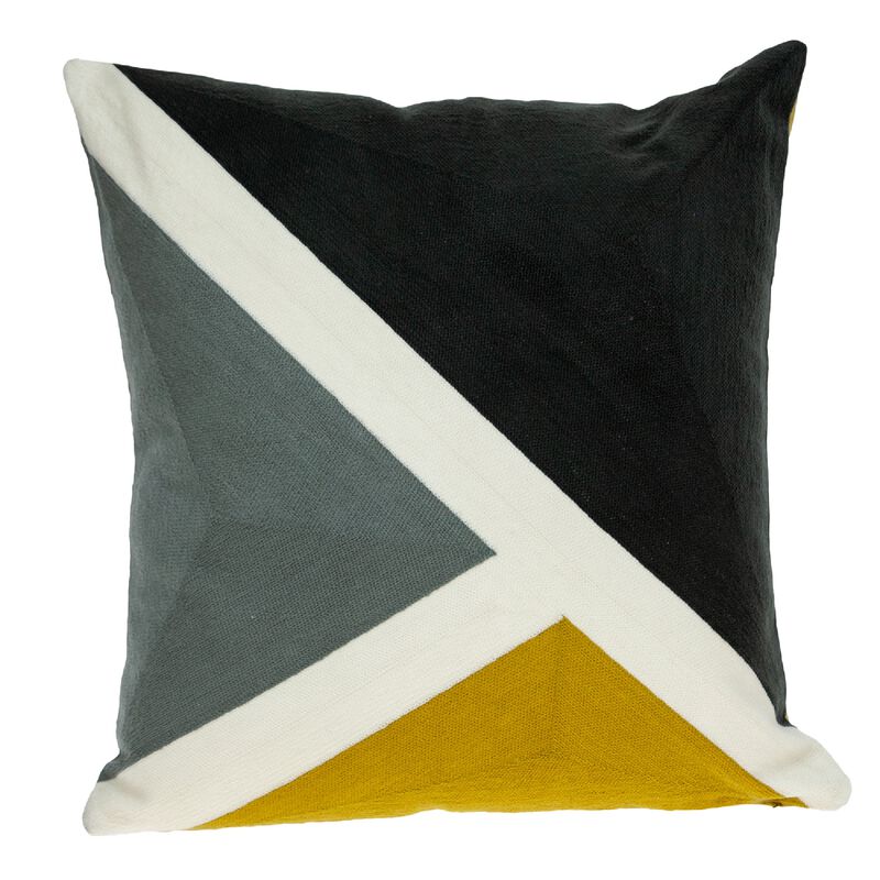 20" Multicolor Embroidered Geometric Color Block Throw Pillow image number 0