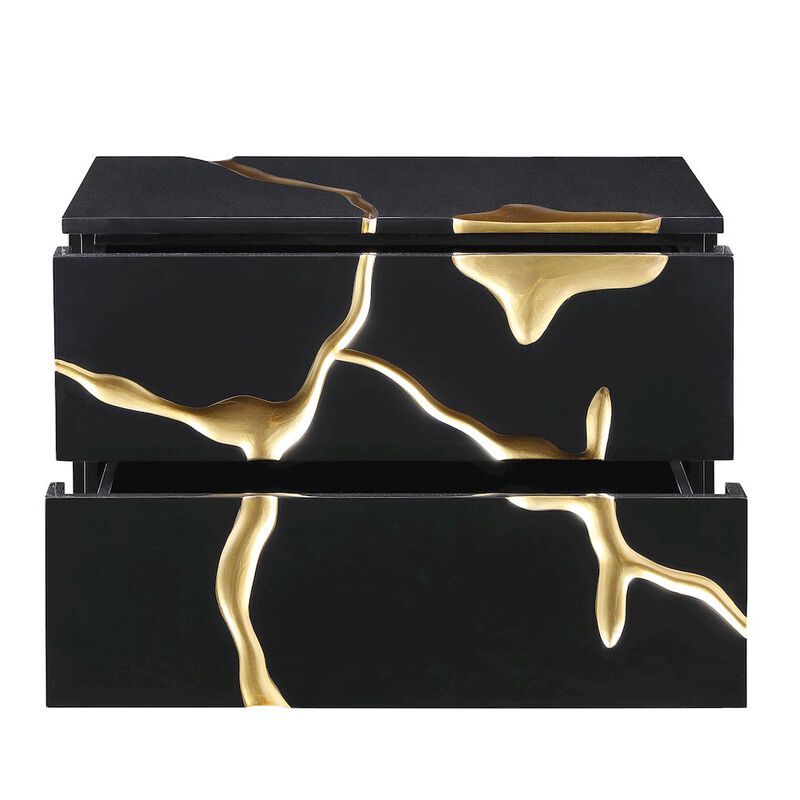 Best Master Furniture Trevello High-Gloss Lacquered Right Nightstand, Gold Accents (Black) image number 5
