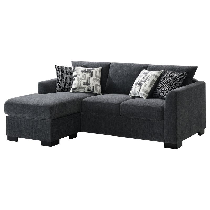 Storia Sleeper Sectional Chaise Sofa, Dark Gray, 4 Pillows, 84 Inch - Benzara