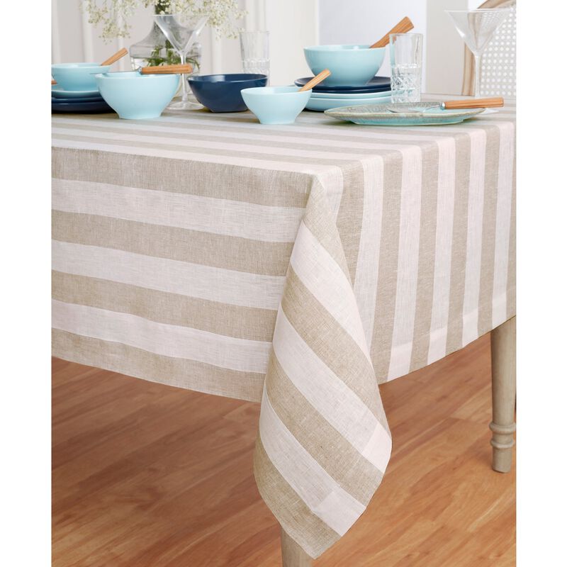 Solino Home Cabana Stripe 100% Linen Tablecloth &ndash; Handcrafted, Machine Washable, Perfect for Holiday and Everyday Dining