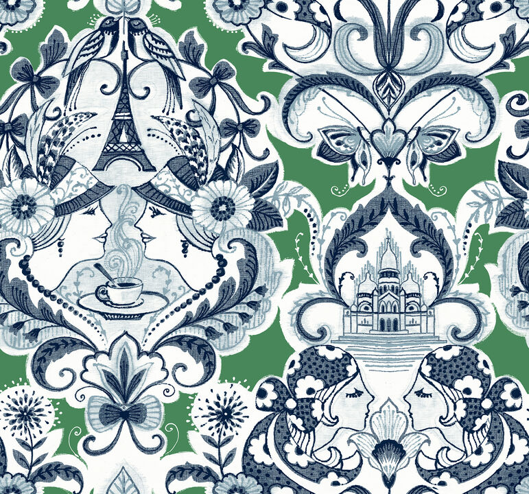 Sadie Green Parisian Damask Wallpaper (Set of 2)
