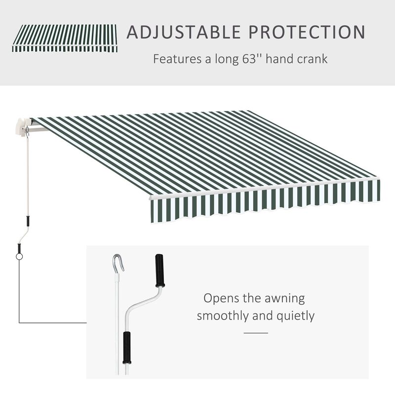 8' x 7' Patio Retractable Awning, Manual Exterior Sun Shade Deck Window Cover, Green / White