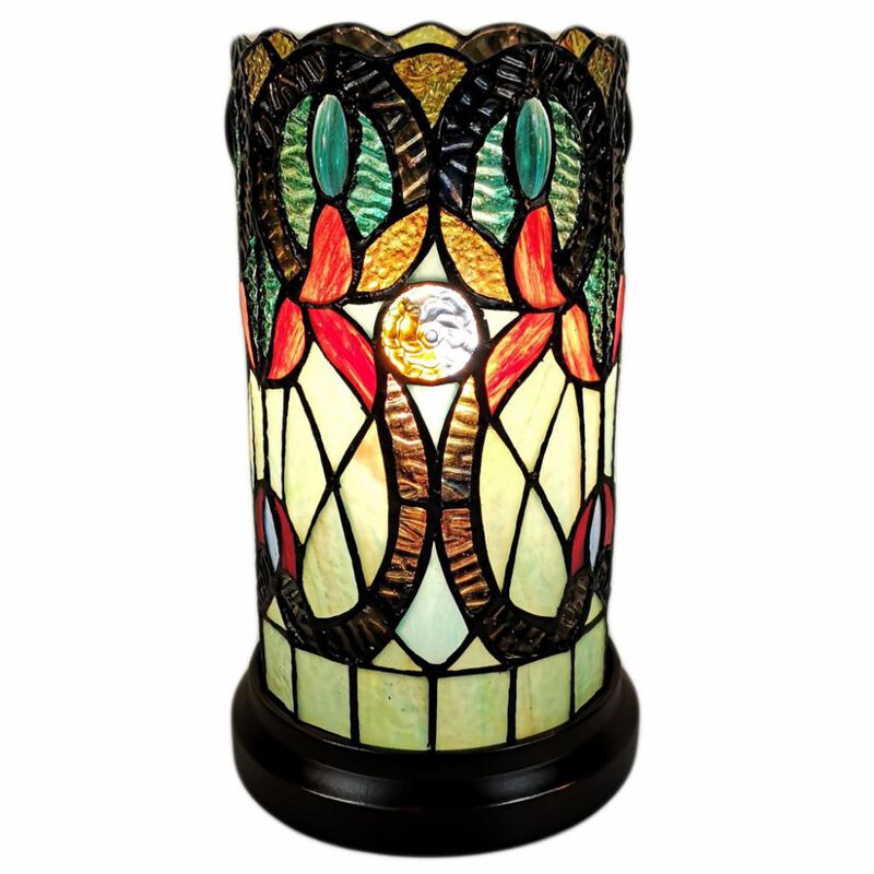 Hivvago 11" Beige and Orange Mosaic Tile Stained Glass Accent Lamp