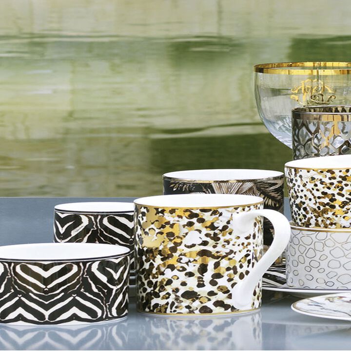 Tea Cup & Saucer ZEBRA Set of 2 in Luxury Box diam. 3.3", H 2.3", cap. 7.5 oz, Saucer diam. 6"