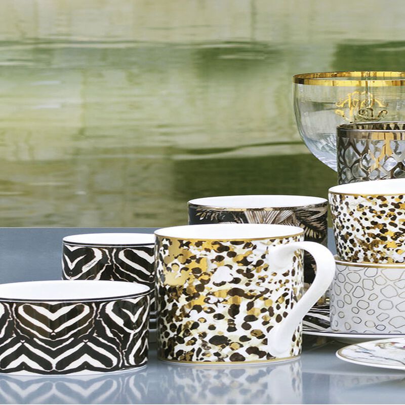Tea Cup & Saucer ZEBRA Set of 2 in Luxury Box diam. 3.3", H 2.3", cap. 7.5 oz, Saucer diam. 6" image number 1