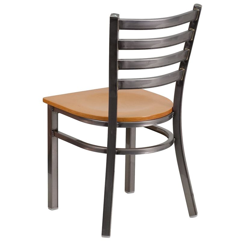 Flash Furniture HERCULES Series Clear Coated Ladder Back Metal Restaurant Chair - Natural Wood Seat