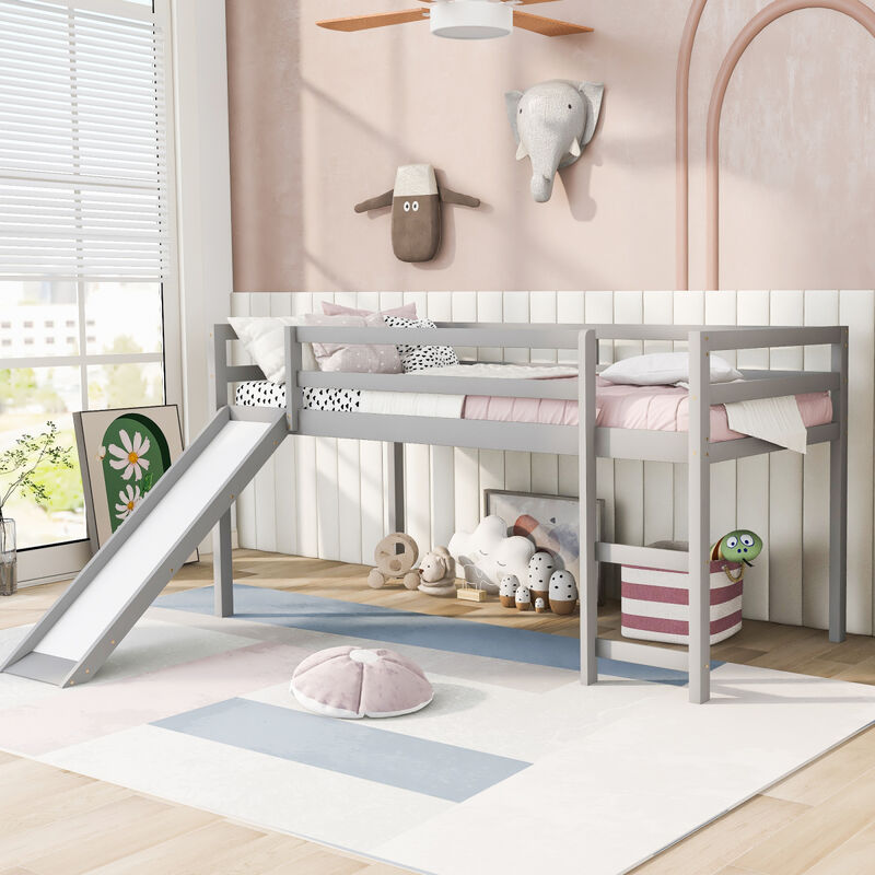Loft Bed with Slide, Multifunctional Design, Twin (Gray)(OLD SKU: WF191904AAE)
