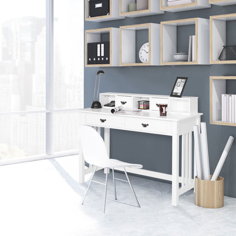 Costway Writing Desk Mission White Home Office Computer Desk 4 Drawer White image number 6