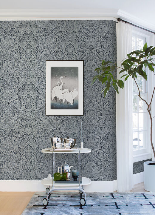 Artemis Sapphire Floral Damask Wallpaper