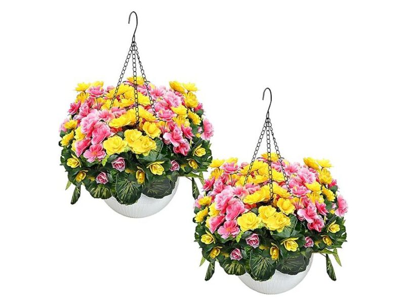 Yellow Artificial Hanging Flowers UV Resistant Outdoor Garden Porch Decor image number 0