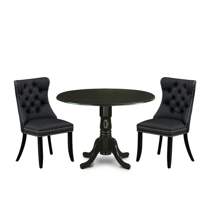 3 Piece Dining Table Set Contains a Round Kitchen Table with Dropleaf