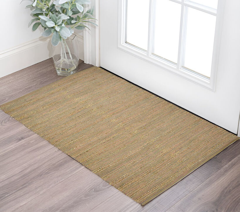 HomeRoots 3' X 5' Pink And Brown Jute Striped Flatweave Handmade Area Rug