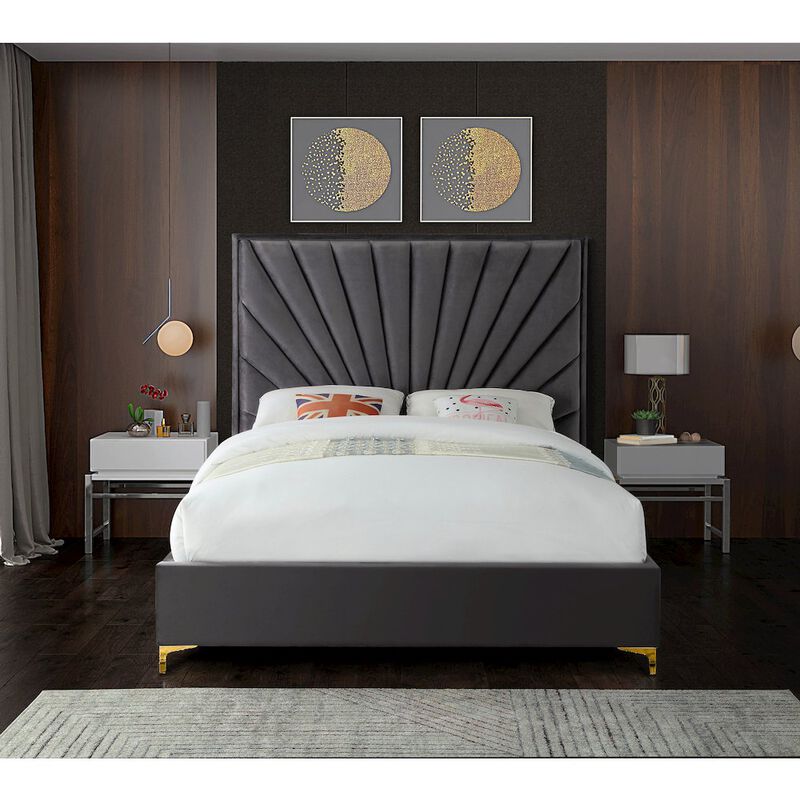 Meridian Furniture Eclipse Grey Velvet Queen Bed