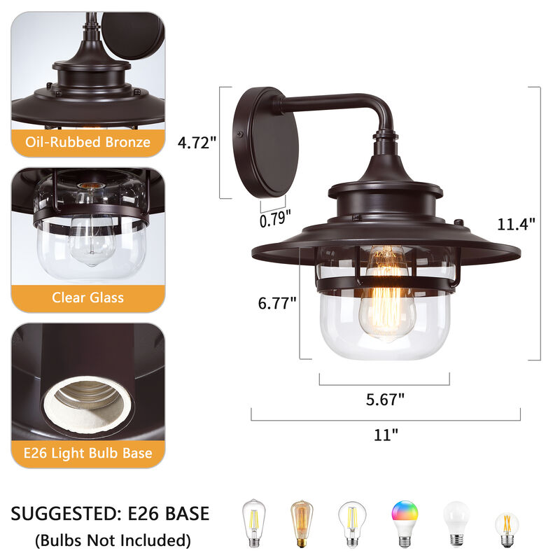 11 in. Farmhouse Oil-Rubbed Bronze 1-Light Outdoor Wall Lantern with Clear Glass image number 2