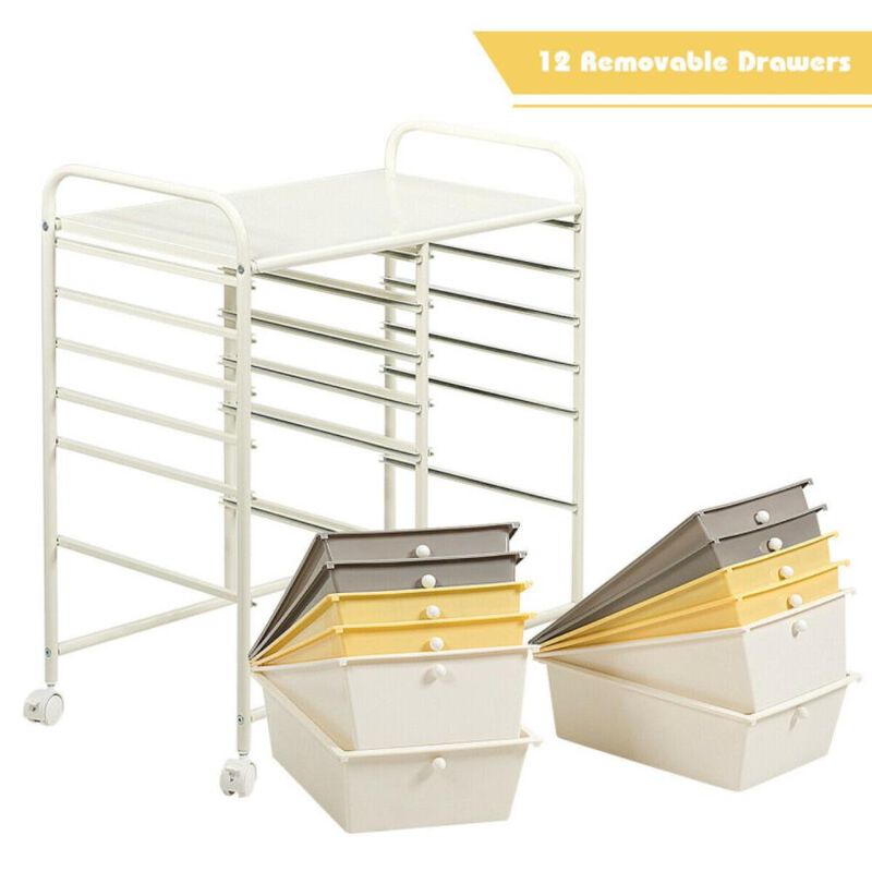 Hivvago 12-Drawer Rolling Storage Cart with Removable Drawers and Lockable Wheels