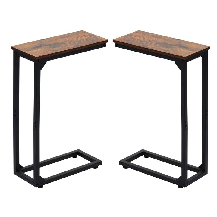 DALEMHOME C Shaped End Table Set of 2, Couch Side Table for Small Spaces, Slide Under Sofa TV Tray Snack Arm Table for Living Ro