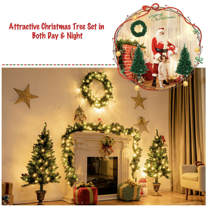 4-Piece Christmas Decoration Set with Pre-Lit Wreath, Garland, and Entrance Trees image number 5