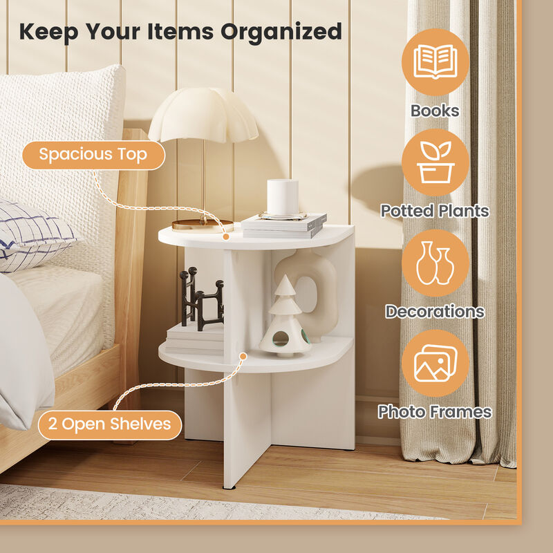 Small Space Half Round End Table with Open Shelves-White image number 6