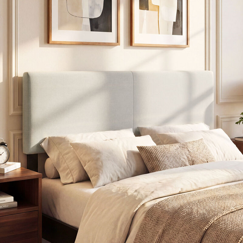 Queen Full Size Upholstered Headboard with Vertical Quilted Linen Fabric image number 4
