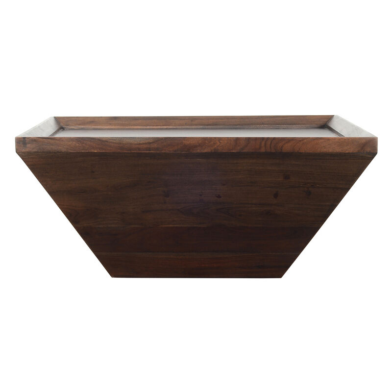 36 Inch Square Shape Acacia Wood Coffee Table with Trapezoid Base, Brown-Benzara