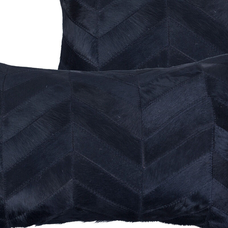 HomeRoots Set of Two 12" X 20" Black Lumbar Chevron Cowhide Throw Pillows image number 2