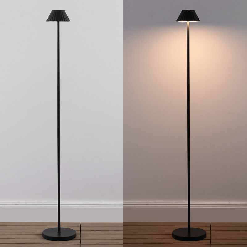 Mallory 44" Modern Minimalist Indoor/Outdoor Iron Pleated Shade Rechargeable/Cordless Dimmable Integrated LED Floor Lamp