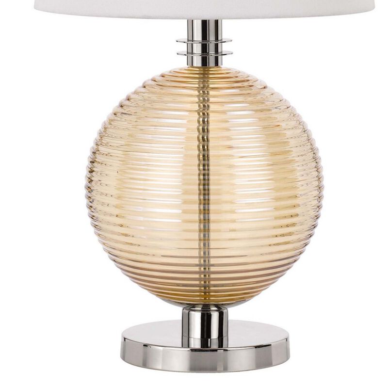 Table Lamp with Textured Glass Ball Accent, White and Chrome - Benzara